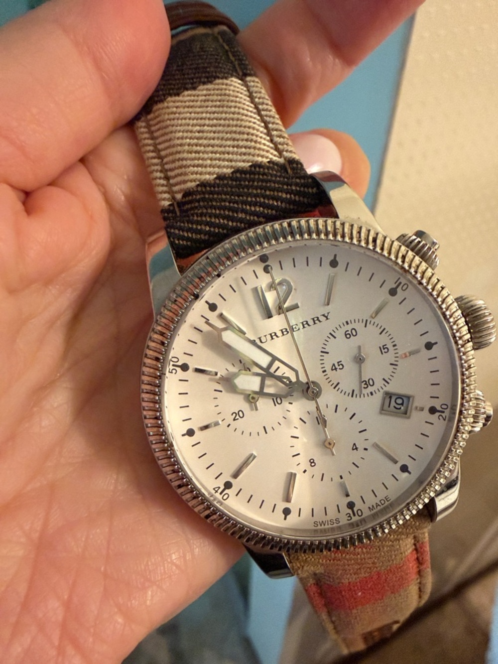 Burberry Plaid Fabric Strap Wristwatch with Silver Dial - Picture 4 of 4